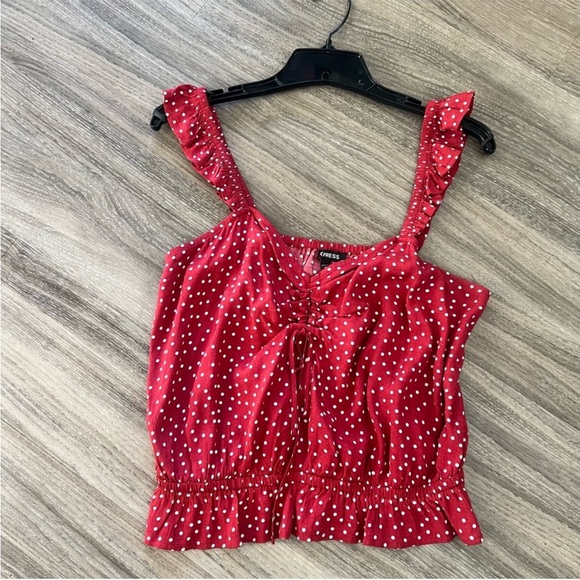 Express Red Smocked Tie Front Tank Top - Picture 1 of 3
